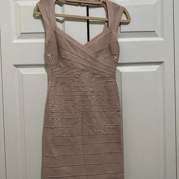 Herve Leger | Dresses | Herve Leger Beige Bandage Dress With Short Sleeves | Poshmark Herve Leger | Dresses | Herve Leger Beige Bandage Dress With Short Sleeves | Poshmark